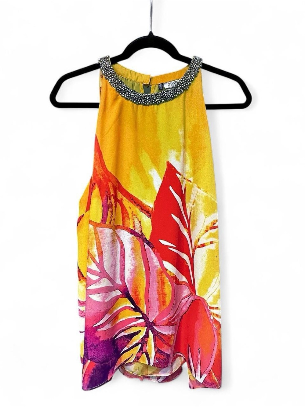 Jennifer Lopez XL Tropical Floral Embellished Sleeveless Blouse